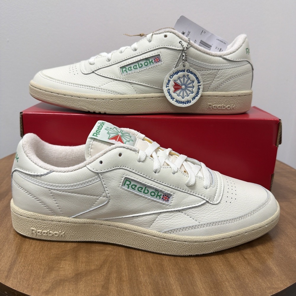 Reebok Classic Leather Sneakers in Off-White with Green Accents - Picture 5 of 12